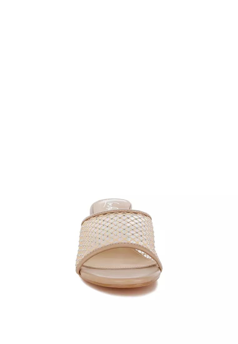 Mesh Clear Heel Wedge Sandals In Beige