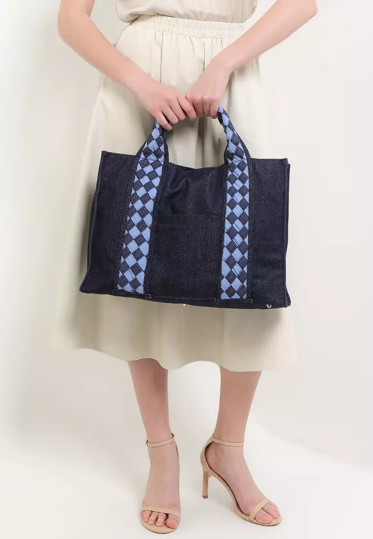 Gayatri Totebag - Tas Wanita Denim Kombinasi Tenun Etnik - Handmade Lokal Premium