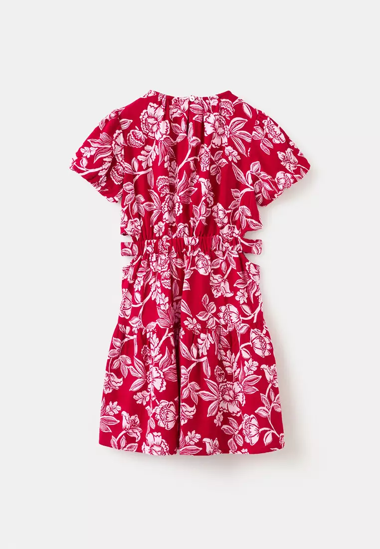 open lace back dress Orange Floral Ruffle Long Sleeve Mini Dress main image 1