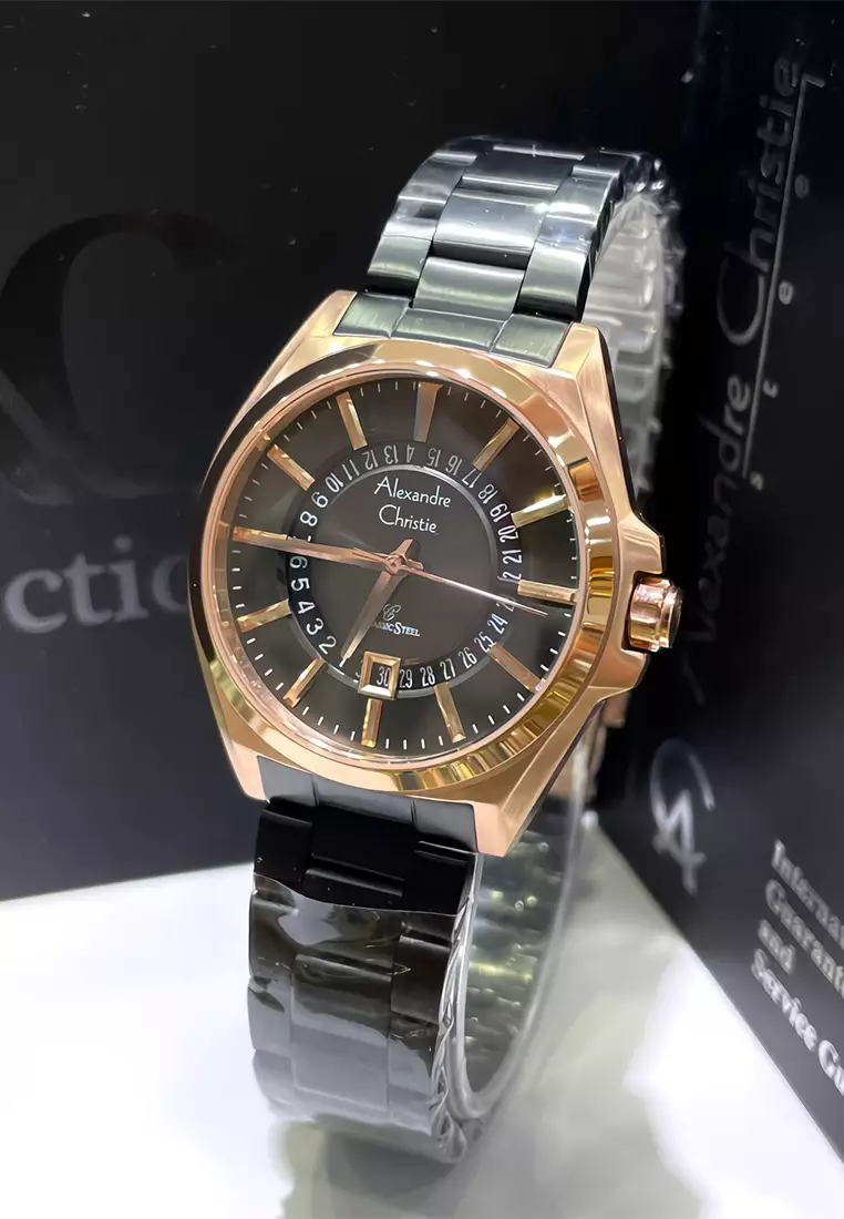 Alexandre Christie Classic Steel - Jam Tangan Analog Wanita - Rosegold Black Stainless Steel - 8688LDBBRBA