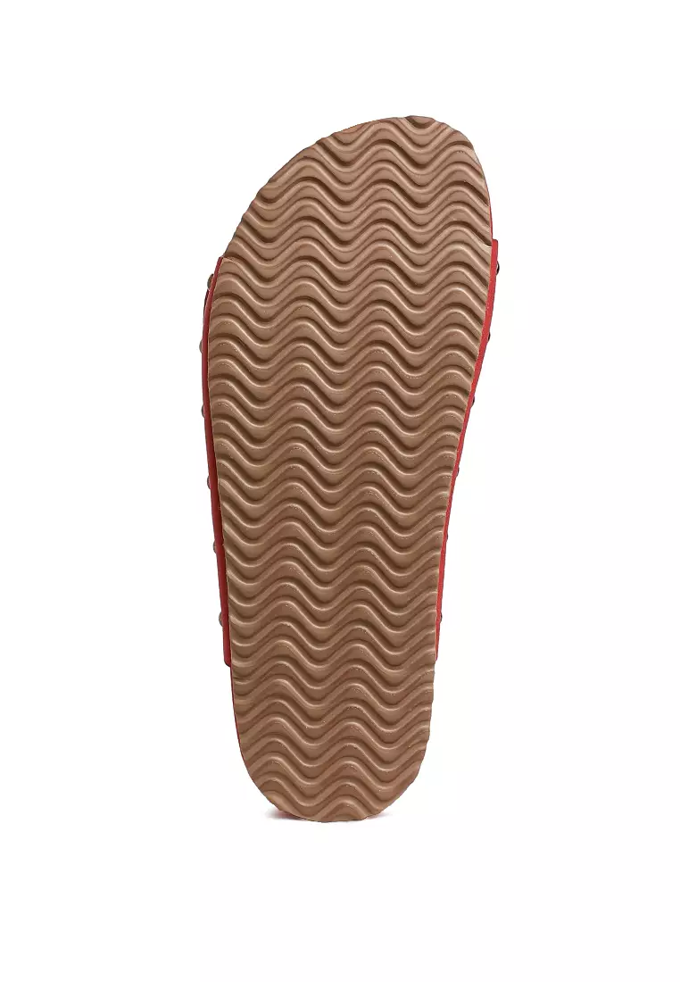 Studded Faux Leather Slip-On In Red