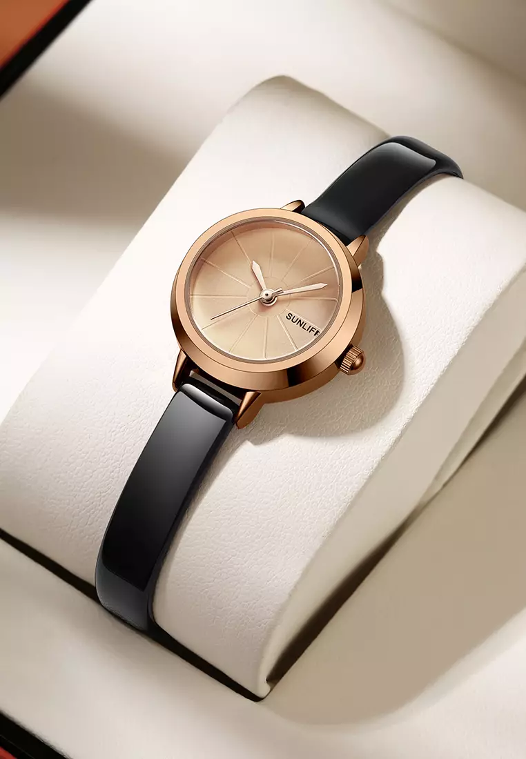 Jam Tangan Wanita Korea Retro Mini Dial Kasual Tali Kulit Jam Tangan Cewek Original black