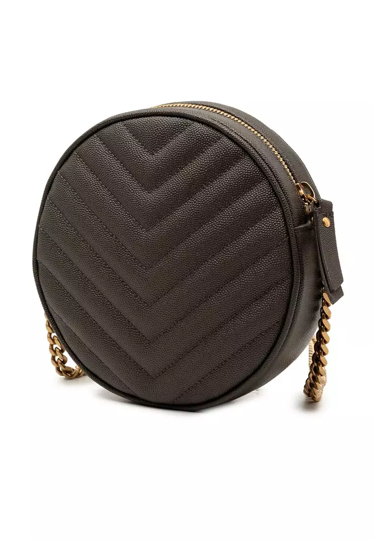 Pre-Loved Saint Laurent Grain De Poudre Chevron Round Vinyle Camera Bag