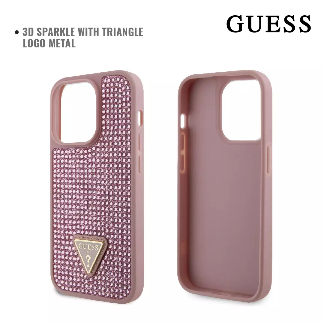 Jual Guess Case iPhone 15 Pro Max GUESS Rhinestones Triangle - Pink ...