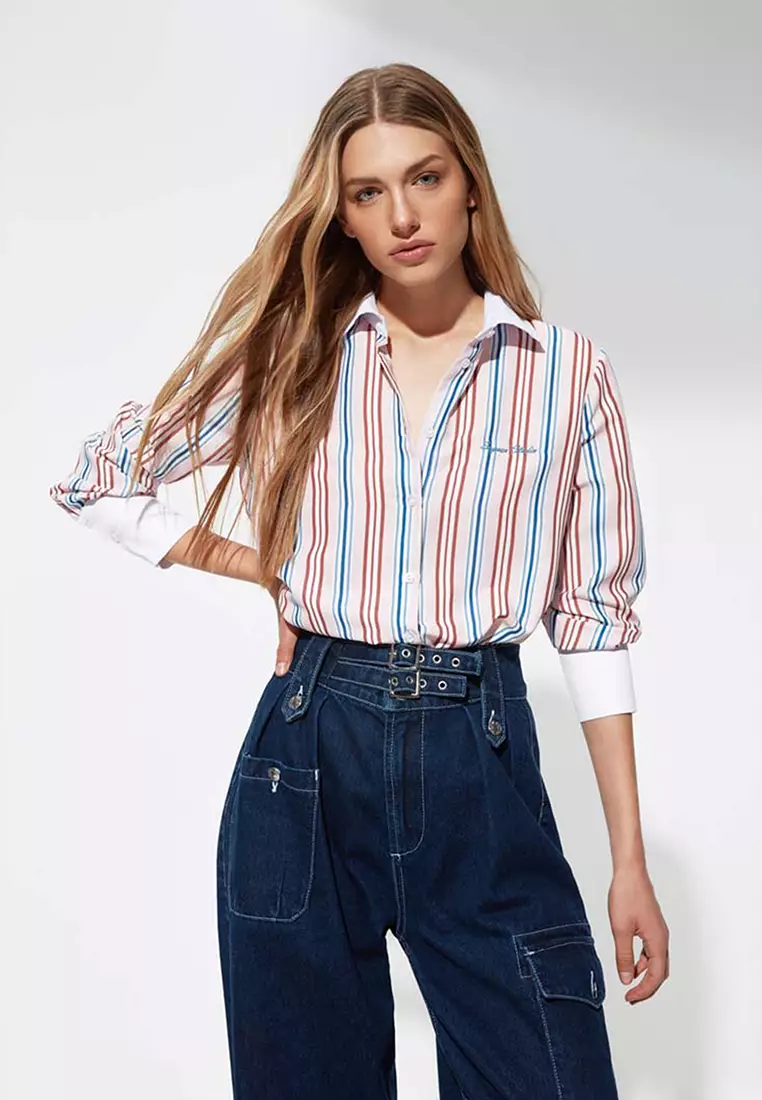 Shirt with Stripes and Embroidery