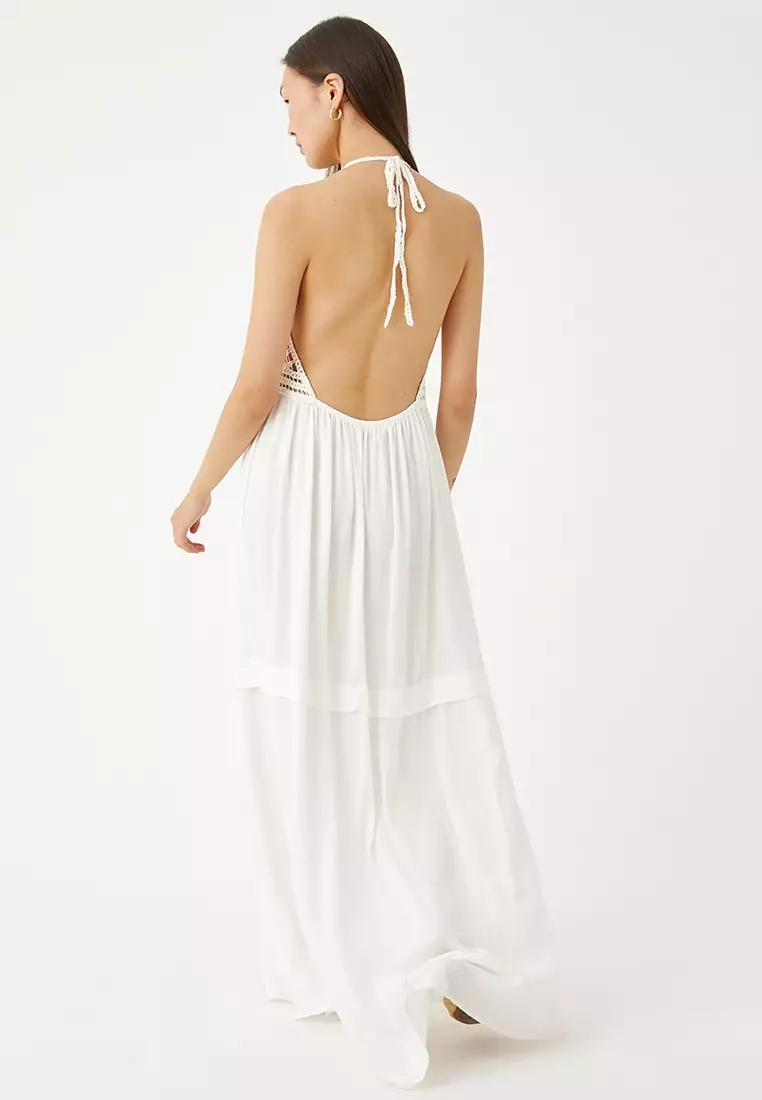 Crochet Halter Collar Long Dress