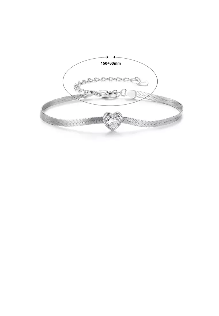 Heart pave silver hot sale bracelet with cubic zirconia