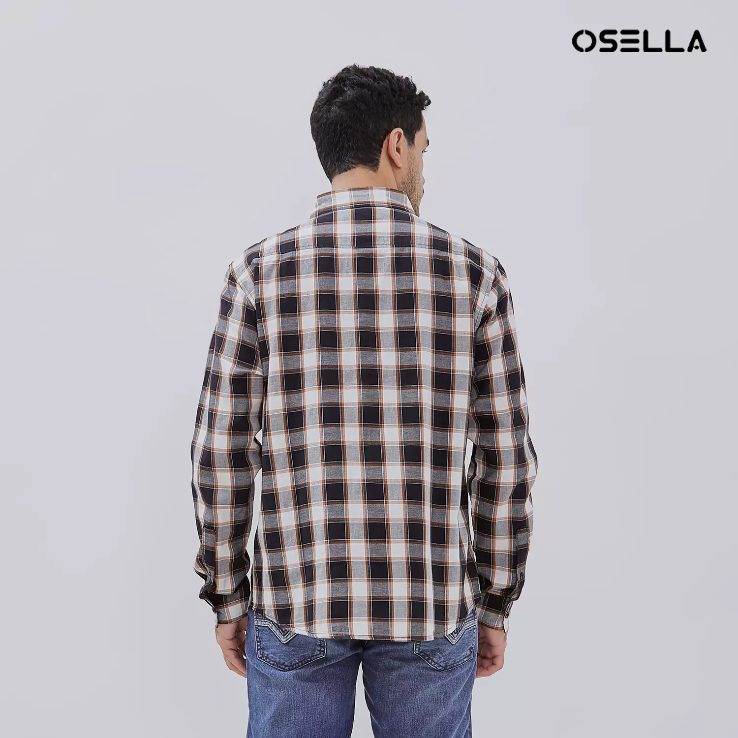 [NEW] Osella Long Sleeve Checkered Shirt In Black, White And Dark Mustard Detailing 2037500143 | Kemeja Lengan Panjang Pria