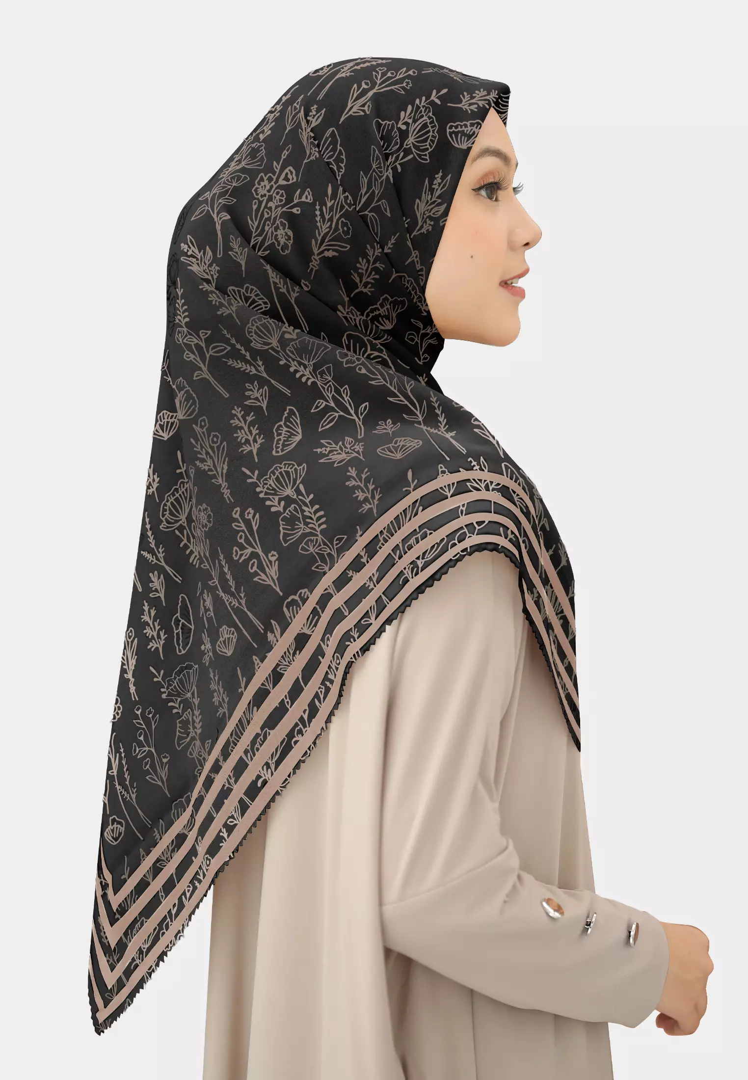 Cotton Bee - Rania Printed Scarf | Hijab Segiempat Motif 130x130 - Black