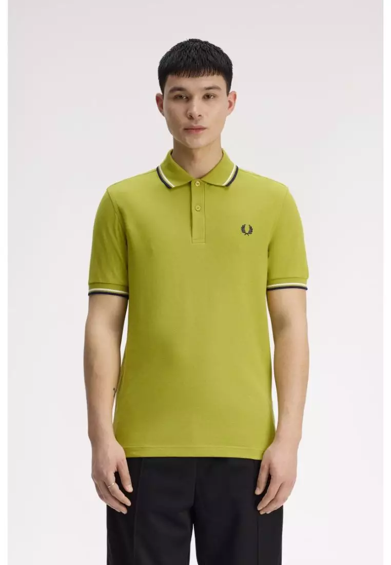 Fred Perry M3600 Twin Tipped Fred Perry Shirt (Tennis Ball Yellow / Ecru / French Navy)