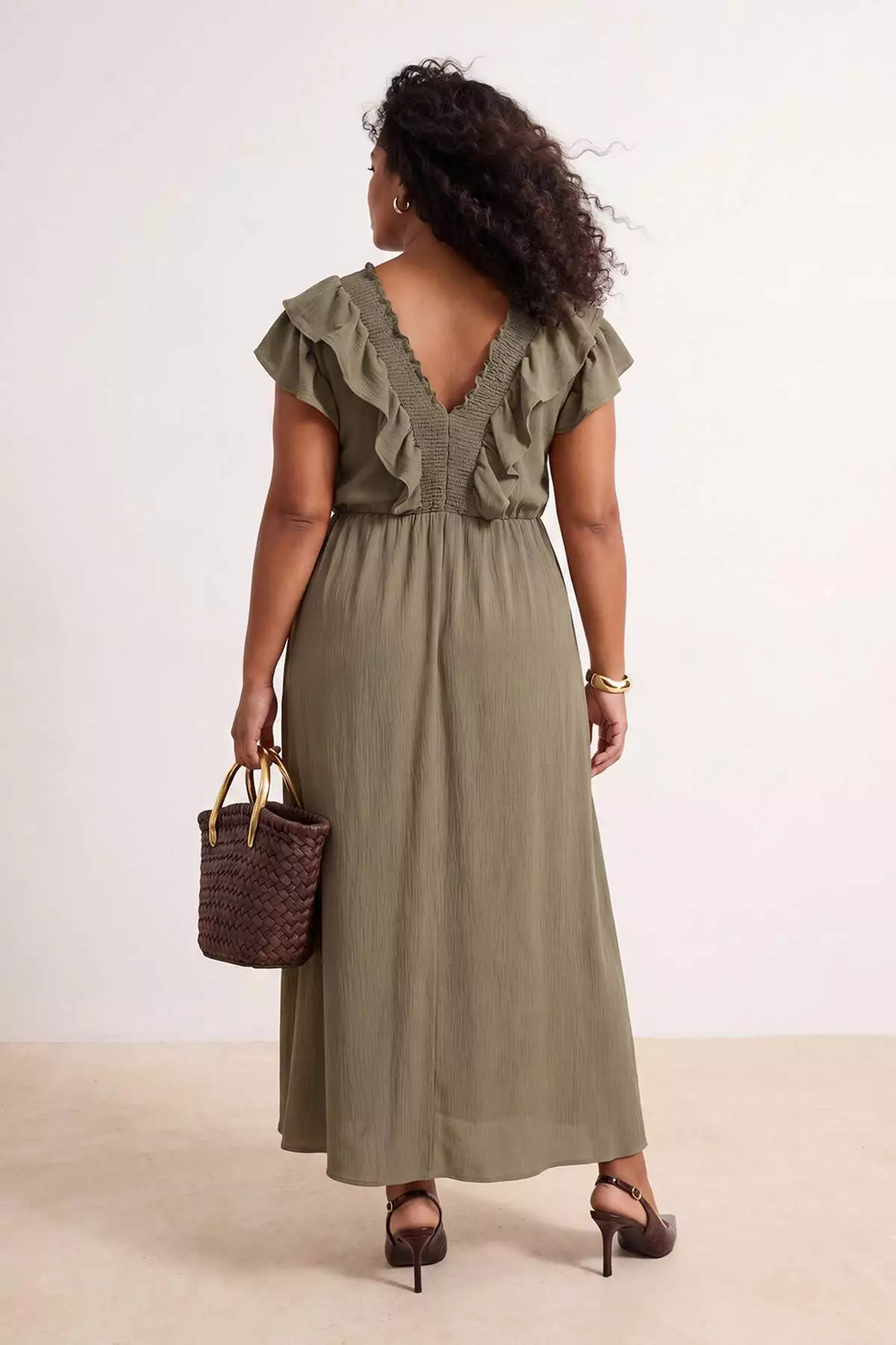 Khaki Woven Plus Size Dress Tbbss26Ah00034