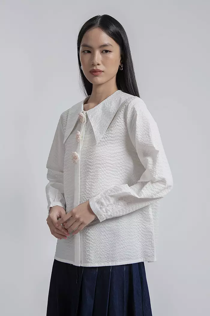 COTTONINK - Atasan Kemeja Wanita Off-white Abril #FallWinter2025