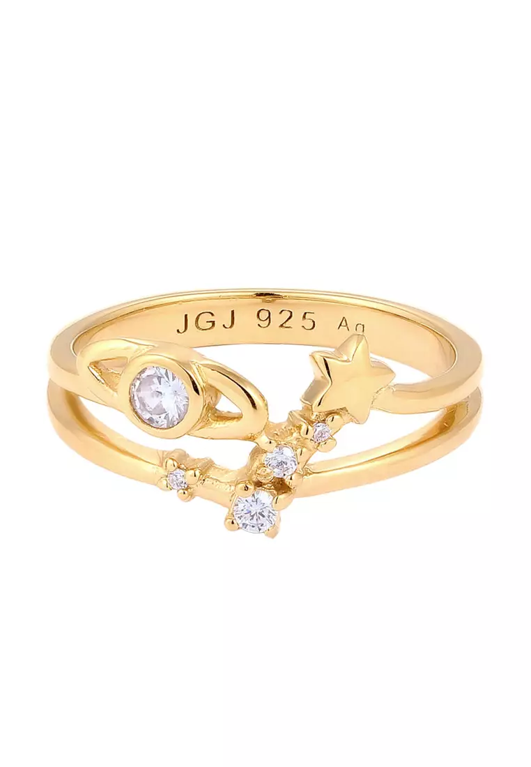 Cincin Perhiasan Perak 925 Wanita Star Zirconia Gold Plated