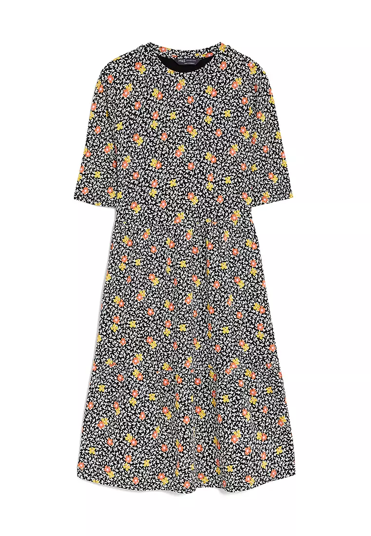 Jersey Printed Knee Length Tiered Dress