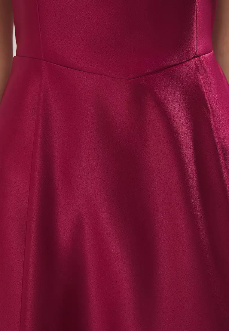 Plum A-Line Satin Woven Elegant Evening Prom Dress TPRAW25EL00040