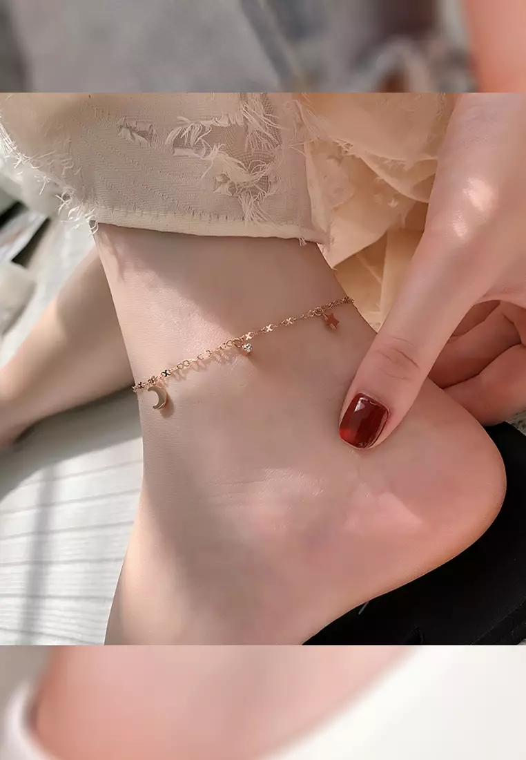 Celestial Moon and Stars with Zirconia Anklet