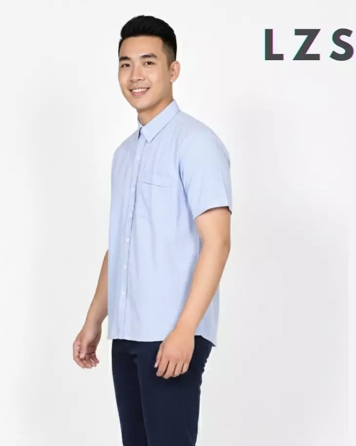 Zicho Shirt - Kemeja Cotton Lengan Pendek Polos - BIRU Reguler Fit Pria