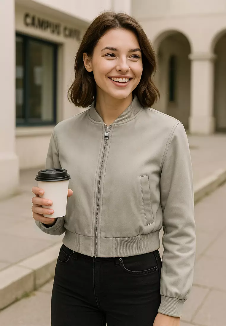 Drop Shoulder Zipper Jacket in Mocha