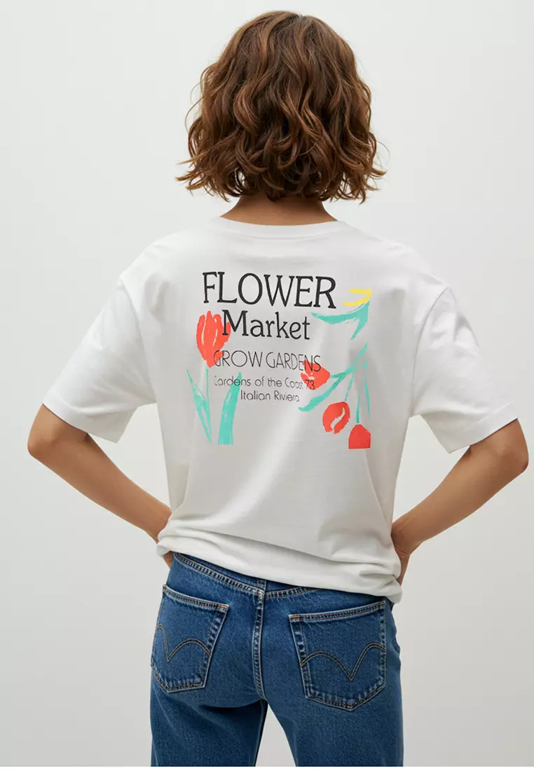 White Oversize/Wide Pattern Back Printed Knitted T-Shirt