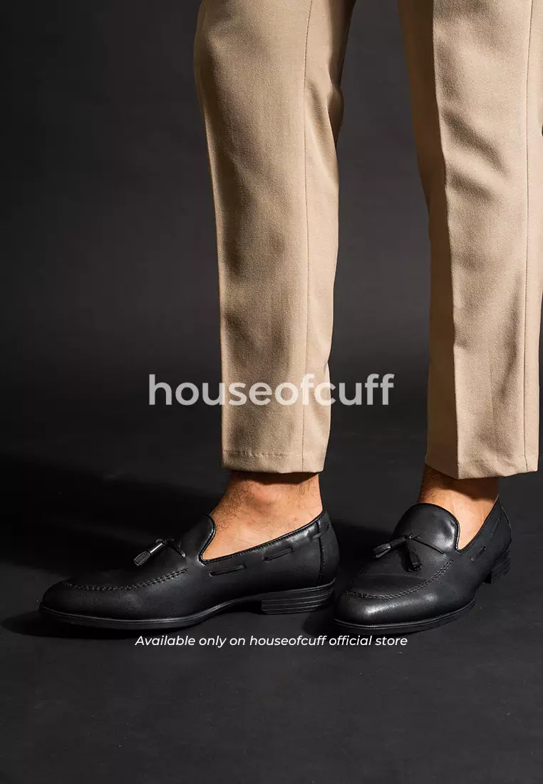 Sepatu kulit pria formal pantofel Tassel loafer hitam houseofcuff