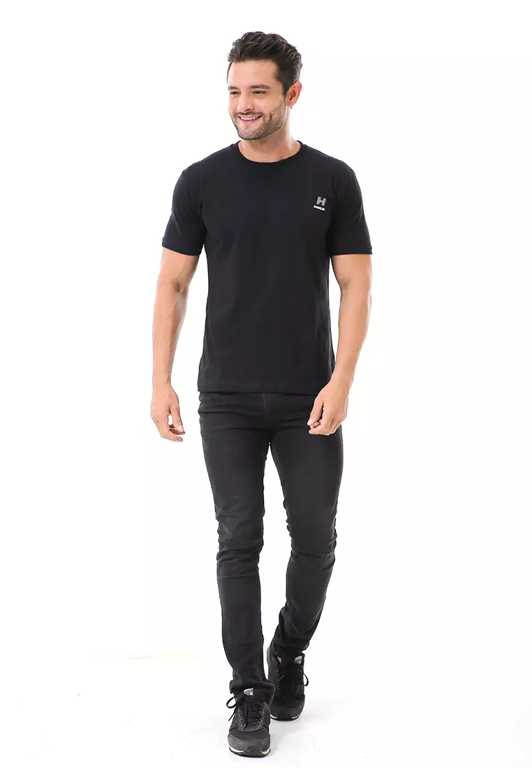 Aisley Atasan Pria Kaos Polos Lengan Pendek Casual T-Shirt Desain Simple Material Cotton ORIGINAL - Black