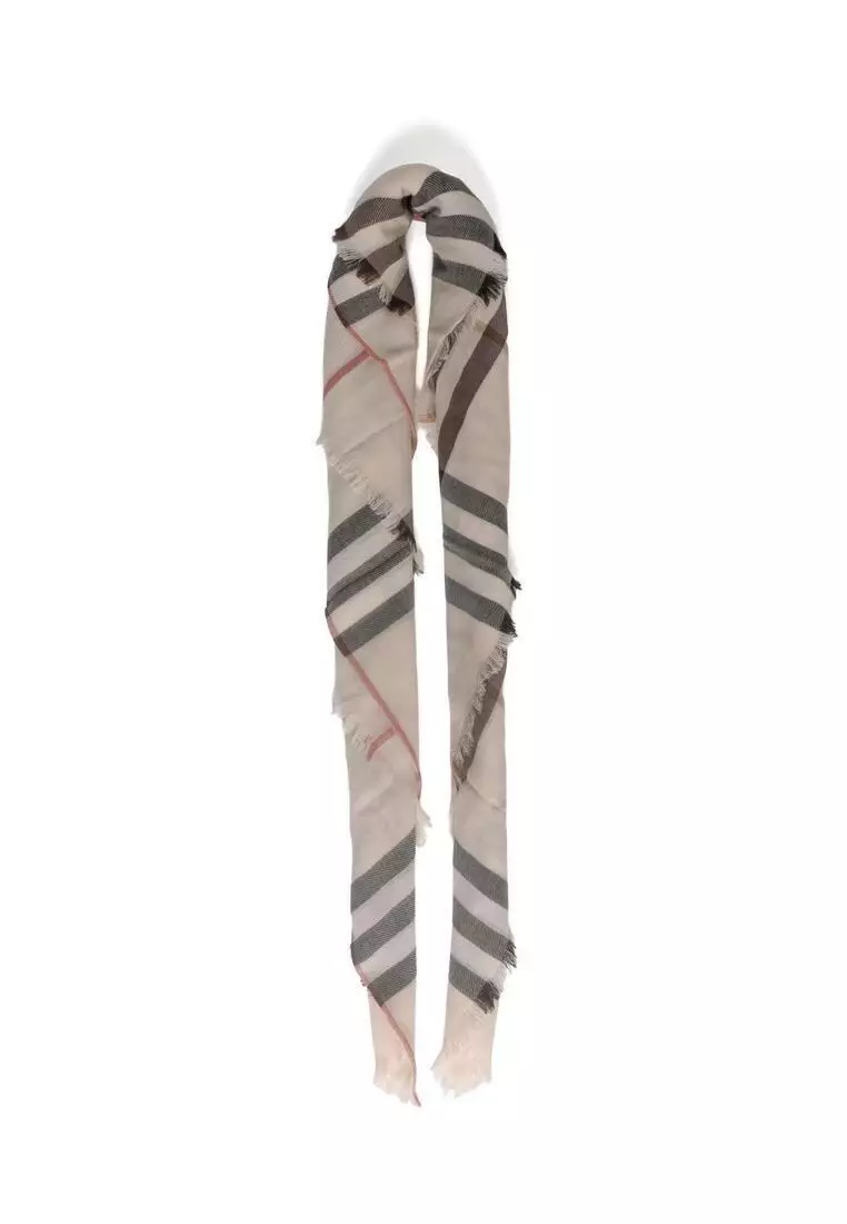 Burberry Wide Check Wool Scarf in Custard Beige