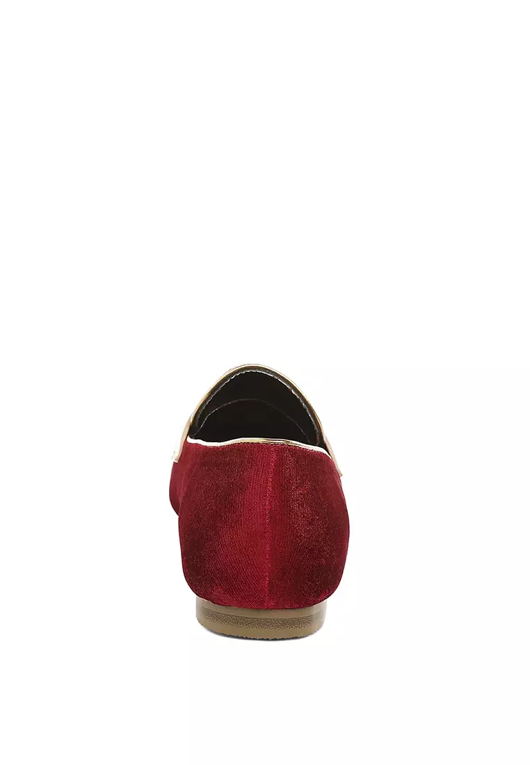 Sepatu Loafer Beludru Tali Penny Warna Burgundy
