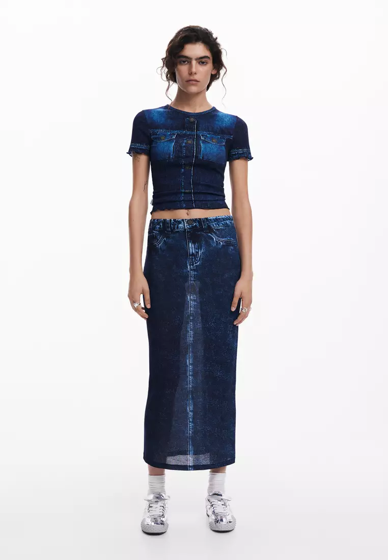 Long denim skirt