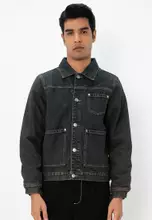 Zara cropped denim jacket black discount