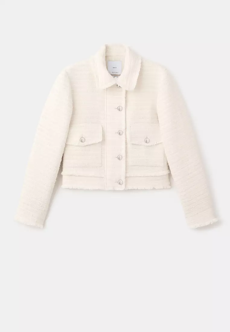 Tweed Jacket with Notched Lapel Collar