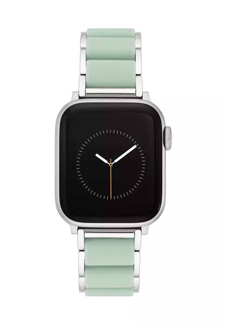 Anne Klein Wearable Band for Apple Watch 42/44/45/Ultra(49mm) in silver tone bracelet with mint silicon links AKW1055MINT420