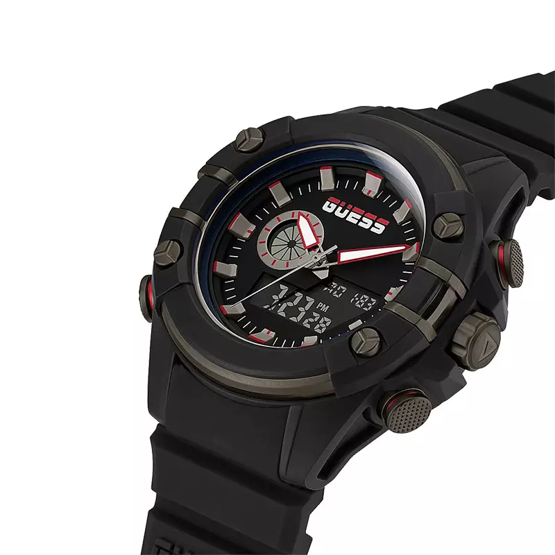 Jam Tangan Pria Guess G-Force GW0269G3 Digital-Analog Black Dial Black Silicone Strap