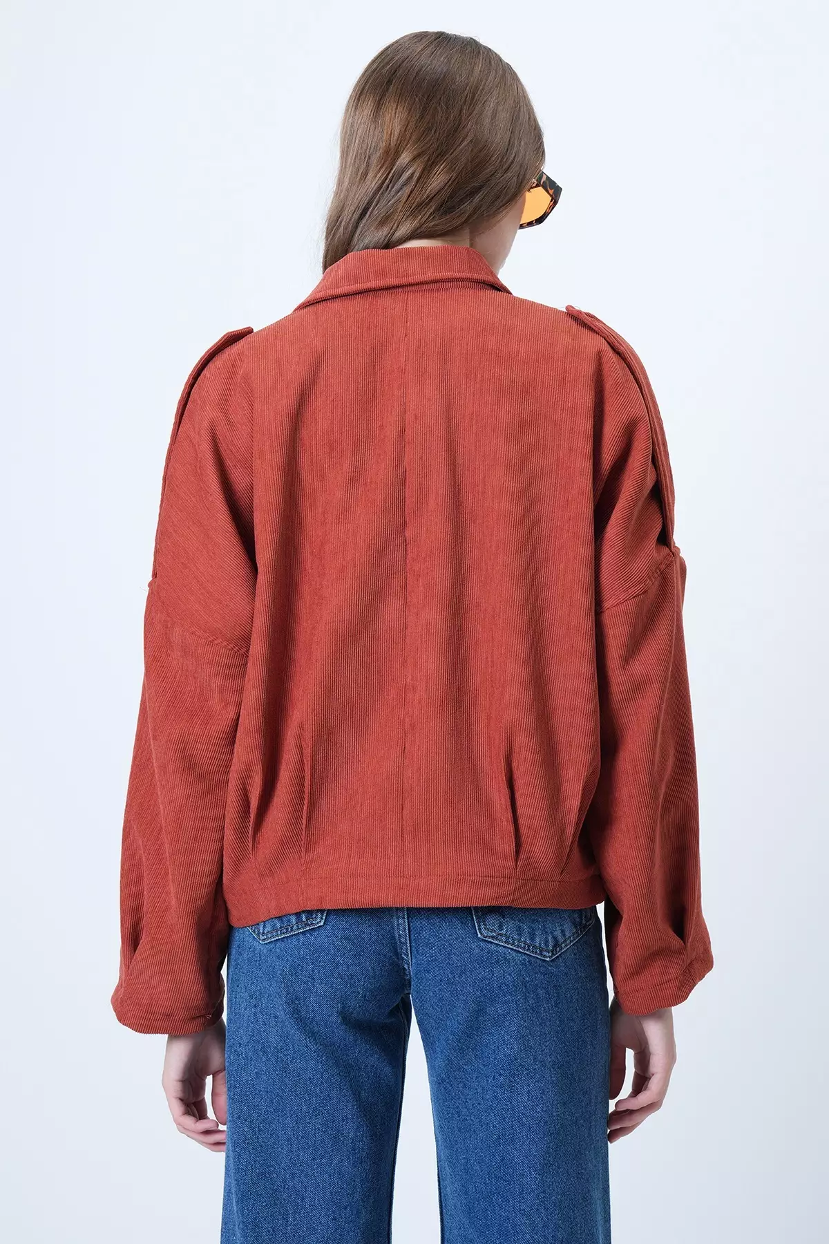 Tile Shoulder Epaulettes Lined Velvet Bomber Jacket Alc-X14617