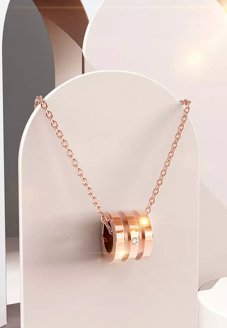 Barrel Slider Pendant Necklace in Rose Gold Plated Titanium with Genuine 0.005ct Diamond