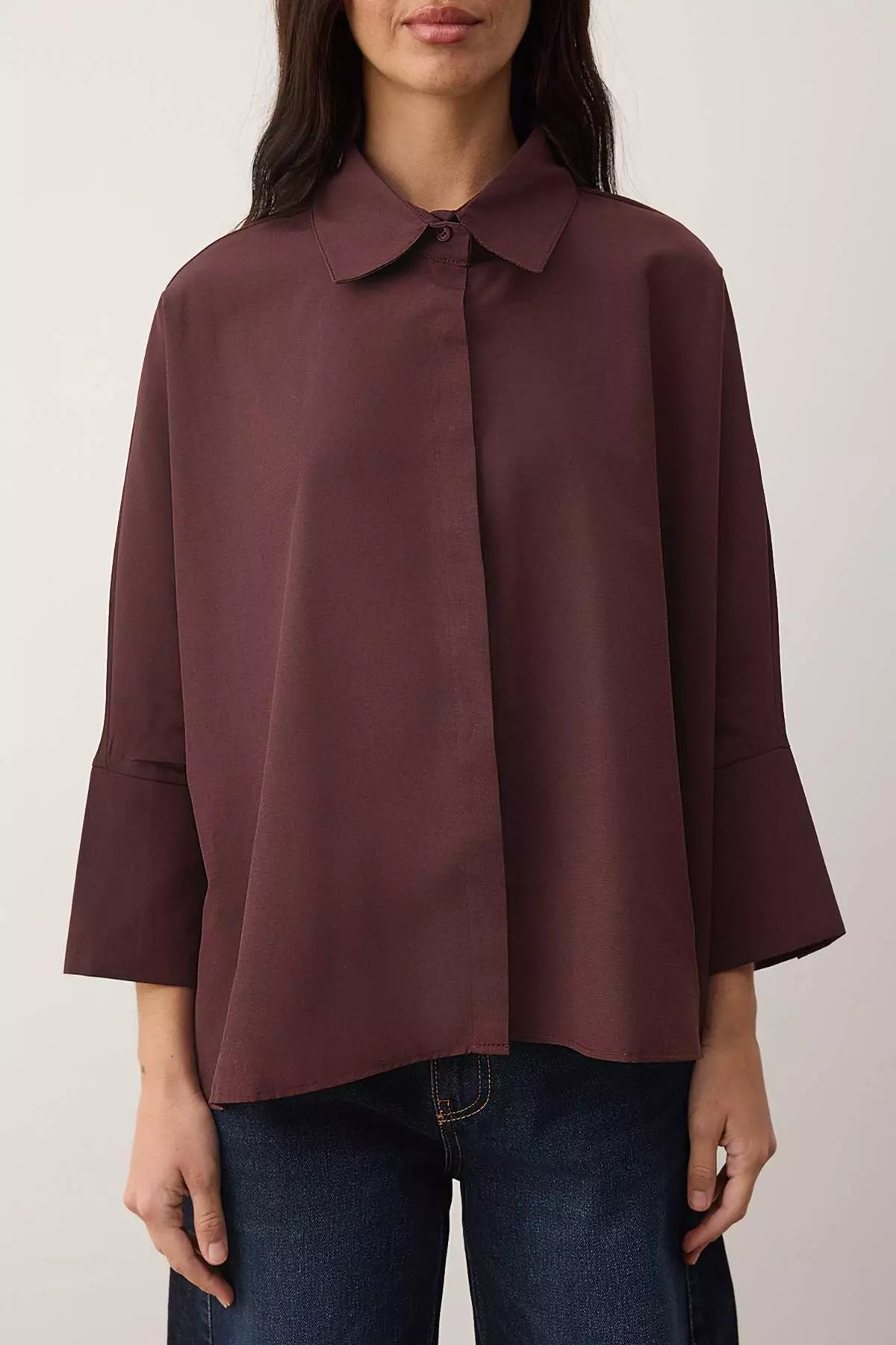 Plum Wide Cuff Oversized Woven Shirt Twoaw26Go13