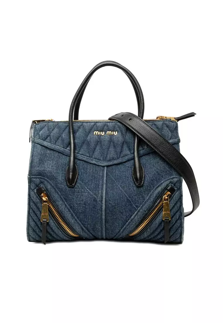 Miu Miu Pre-Loved Miu Miu Matelasse Denim Biker Tote 2026 | Buy