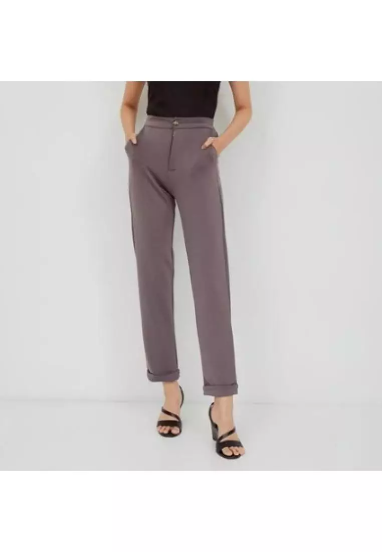 MAYONETTE Amasya Highwaist Pants - Celana Bahan Wanita Korean Style - Grey