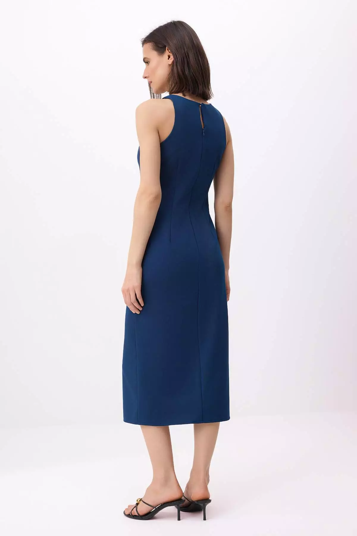 Petrol Button Detailed Midi Woven Dress Twoss26El83