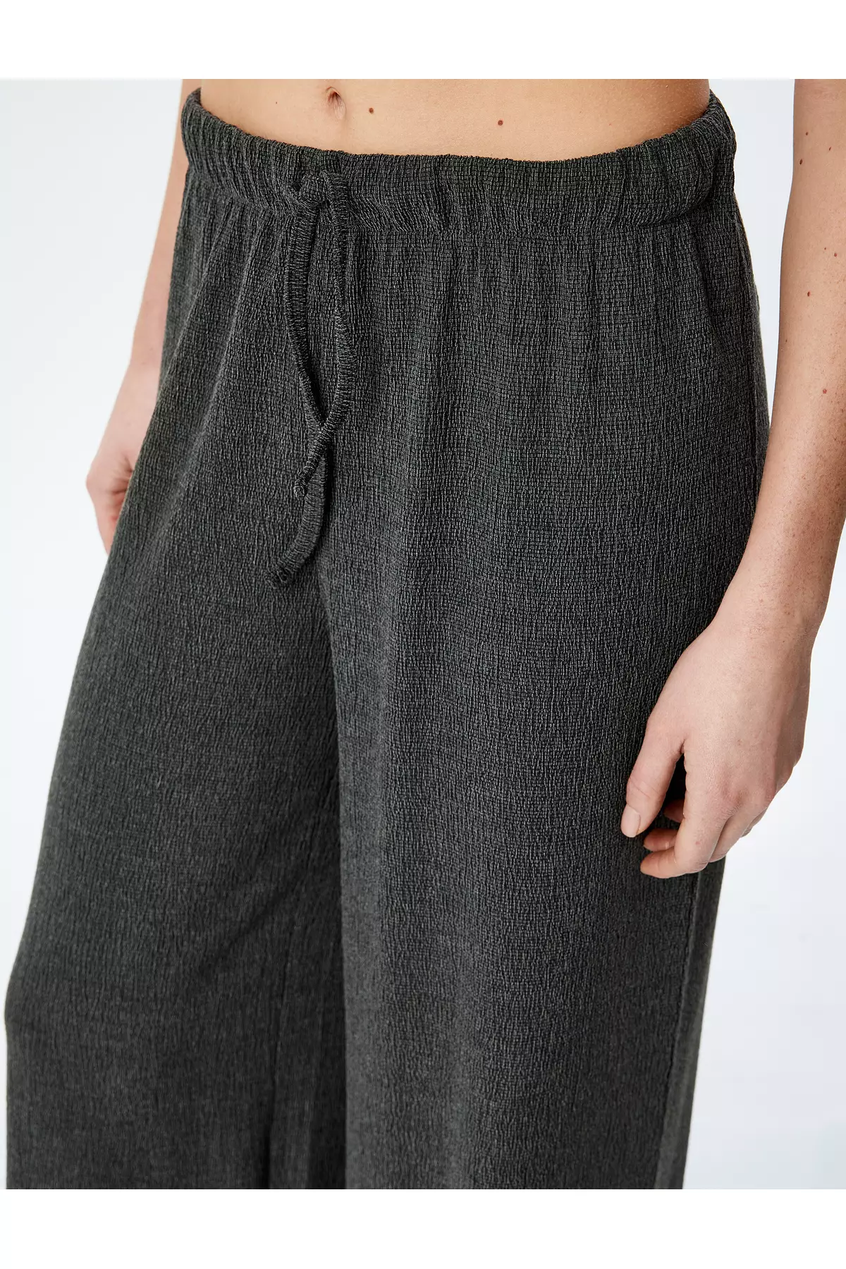 Comfortable Fit Textured Straight Wide Leg Trousers