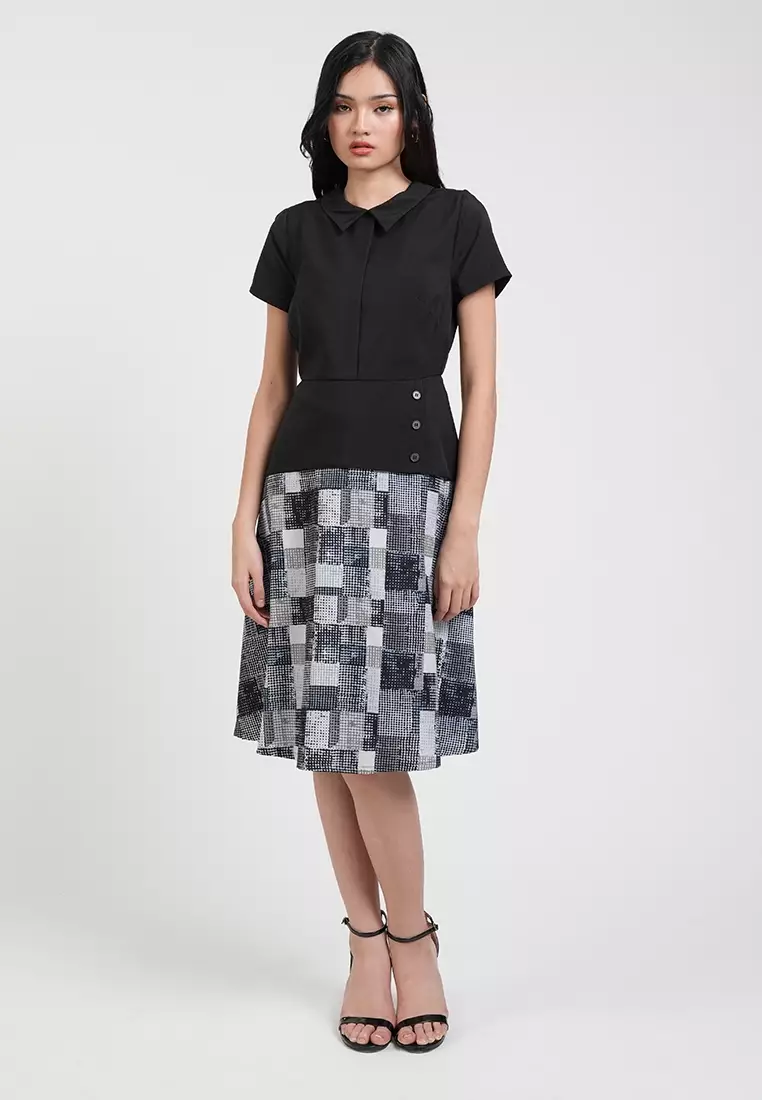 Mary Jane Geometric Print Collared A-Line Dress