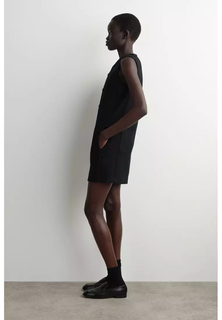 MERINO WOOL BUTTONED SHIFT MINI DRESS