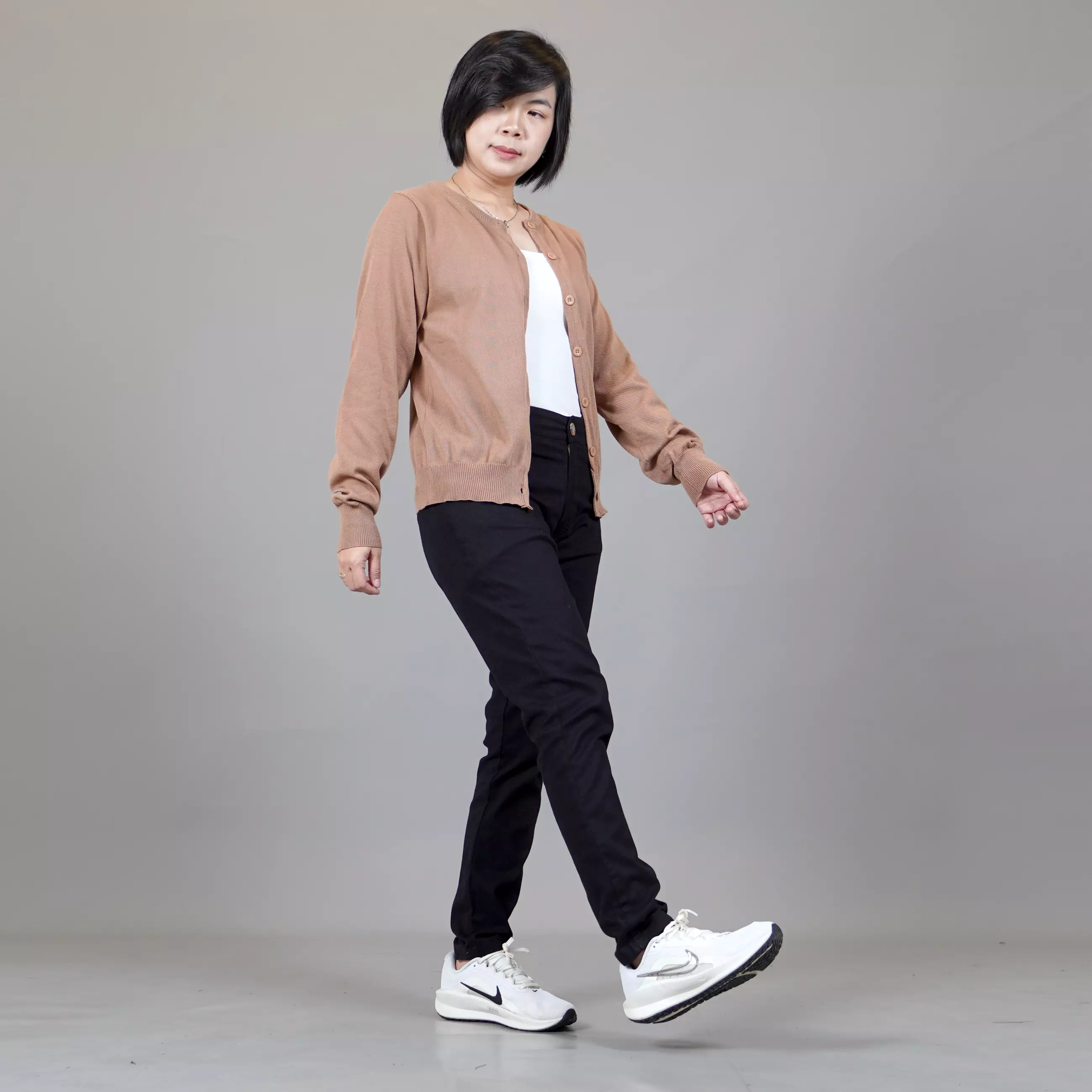 SANDRA Cardigan Rajut O Neck Kardigan Rajut Leher O - CHIPMUNK