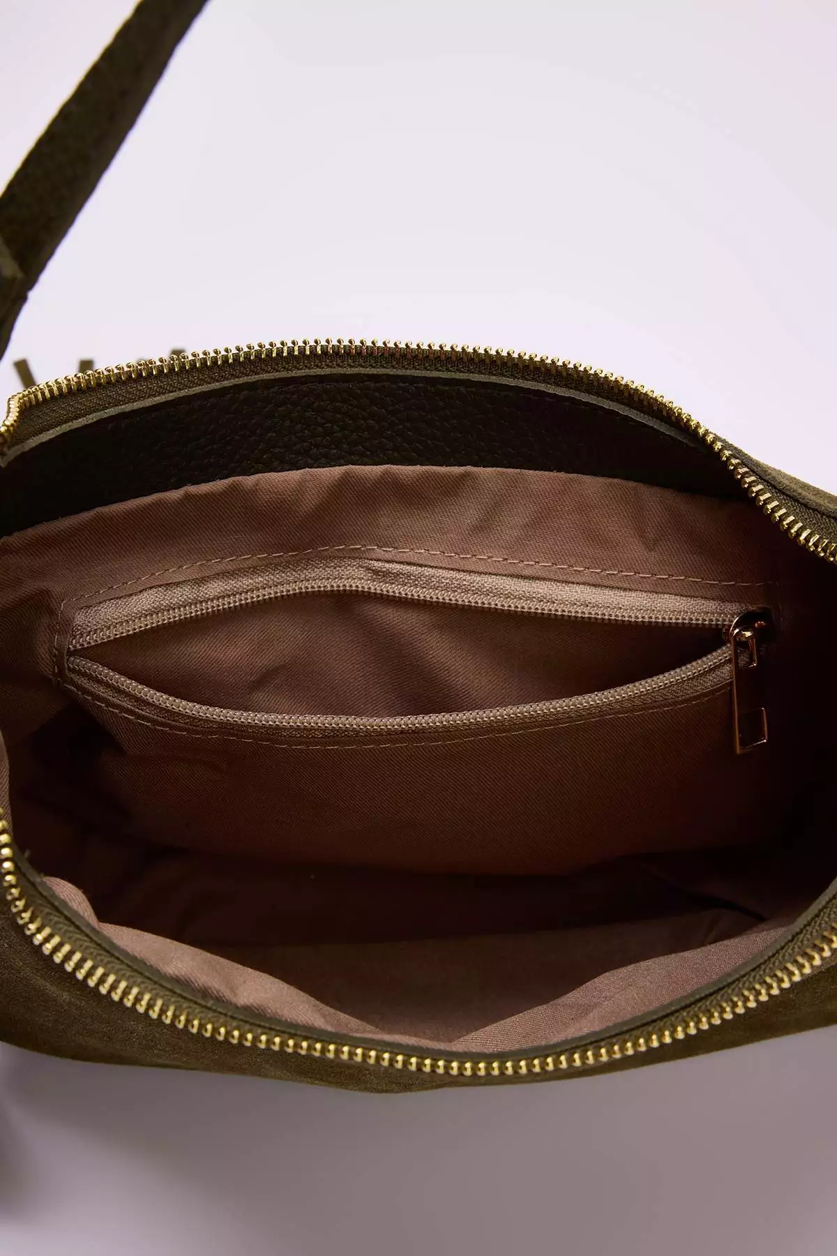 Khaki Tassel Detailed Premium Genuine Leather Women'S Shoulder Bag Takaw26Oc00044