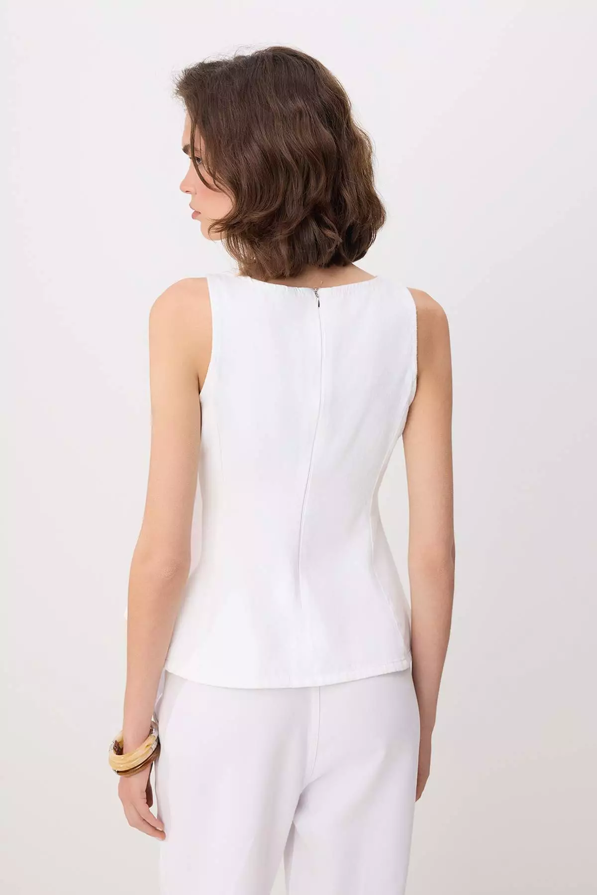 White Strap Peplum 1% Cotton Denim Blouse Twoss26Bz196