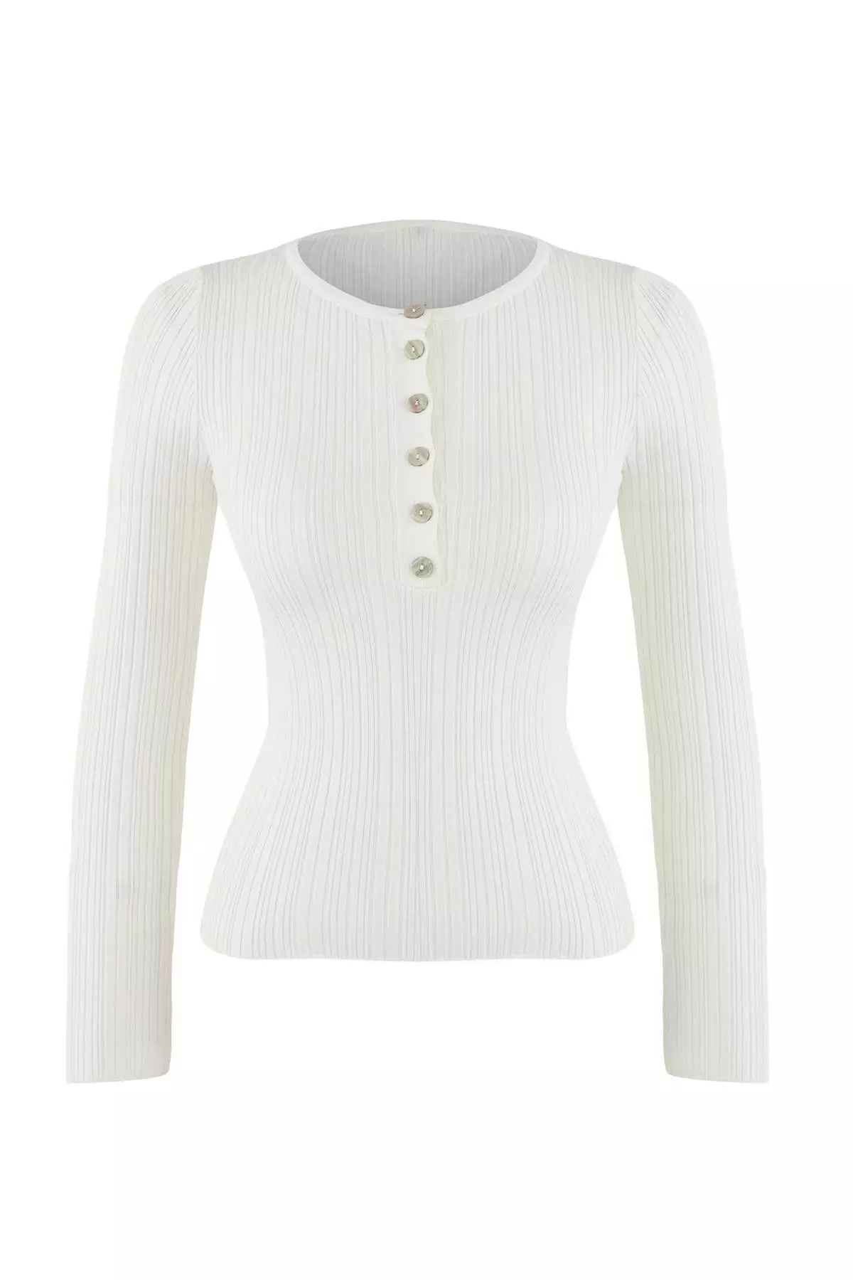 Wardrobe Essentials Ecru Fitted Ribbed Knit Sweater | Twoaw26Kz00083