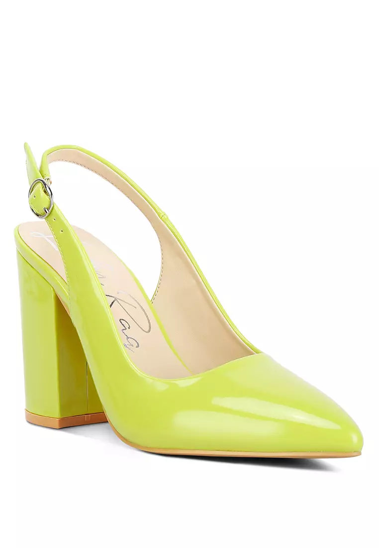 Lime Green Slingback High Block Sandals