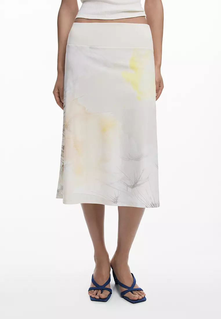Midi skirt with elastic waistband