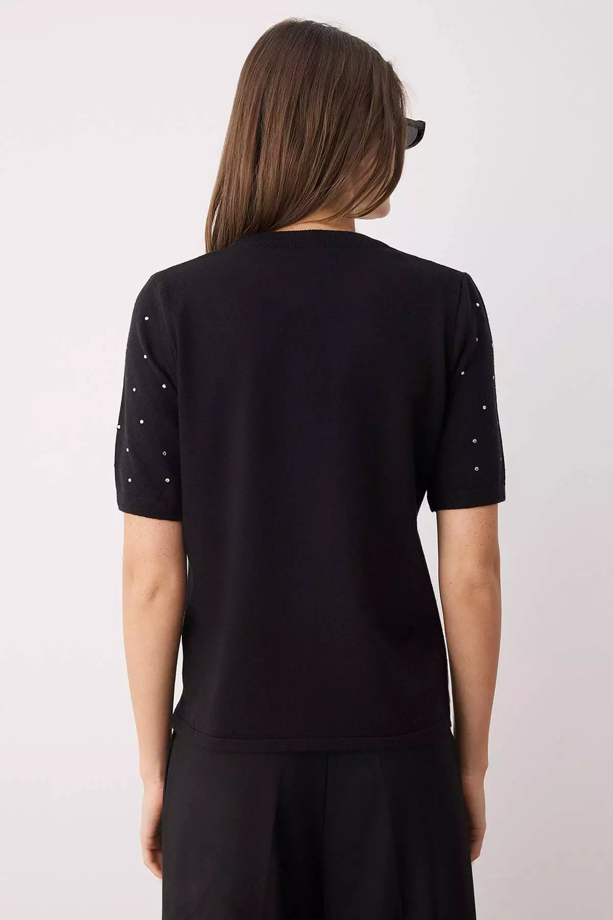 Black Premium Yarn/Special Yarn Stone Processing Detailed Knitwear Sweater