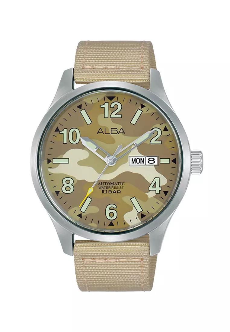 Jual Alba Alba Jam Tangan pria Beige Silver Nylon Strap