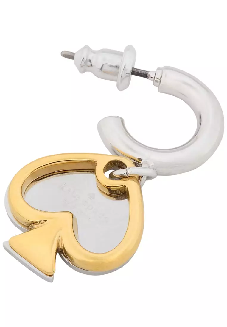 Statement Spade Charm Drop Huggies Earrings - Silver Gold KL110